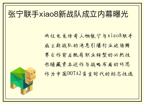 张宁联手xiao8新战队成立内幕曝光